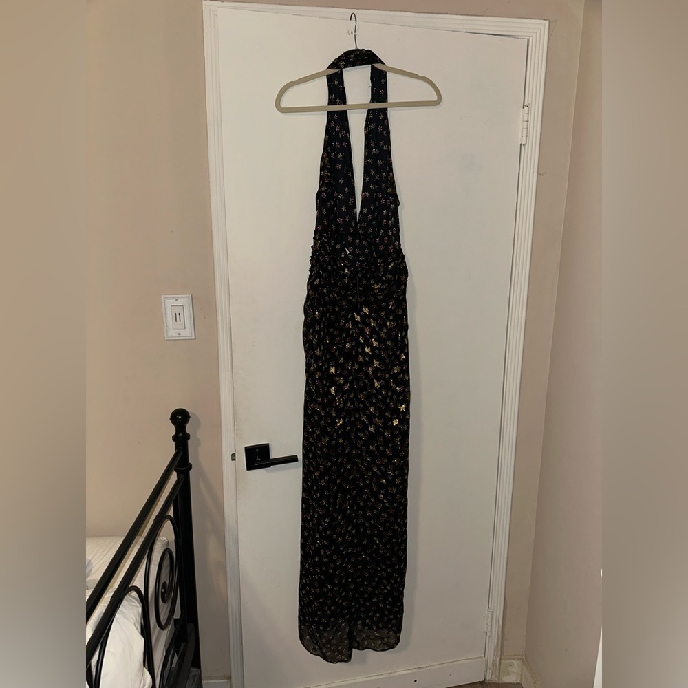 Diane von Furstenberg Black Metallic Maxi Halter Formal Dress Size 8 - Picture 6 of 9